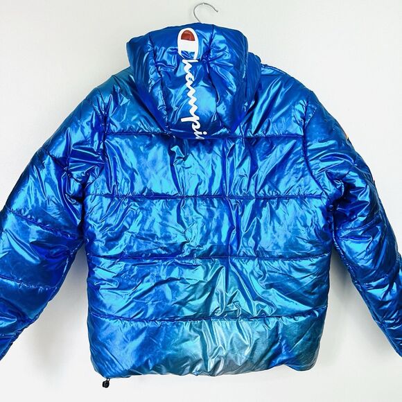 NWT Amazing CHAMPION x NASA Metallic Blue Puffer Space Jacket Puffer Coat Large - Picture 11 of 15